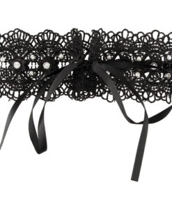 Afbeelding van Zwarte geborduurde halsband met steentjes - ToyToyToys.nl