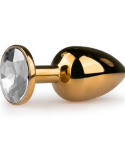 Afbeelding van Goudkleurige metalen buttplug met transparante steen - ToyToyToys.nl